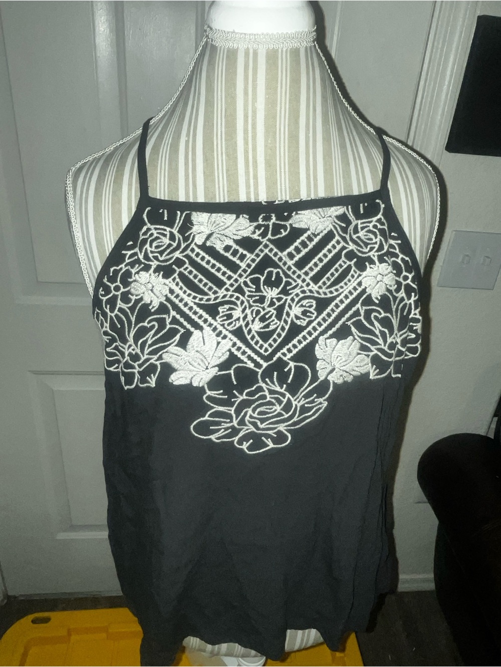 love on a hanger Black Camisole with White Floral Embroidery